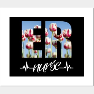 ER Nurse Heartbeat Flowers Posters and Art